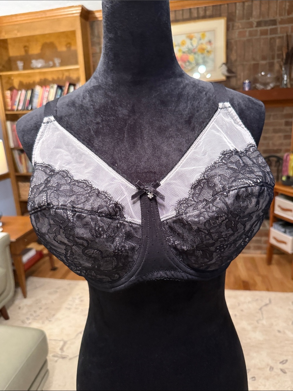 Wacoal Women's Black Lace Underwire Bra with Sheer Accents 38DDD